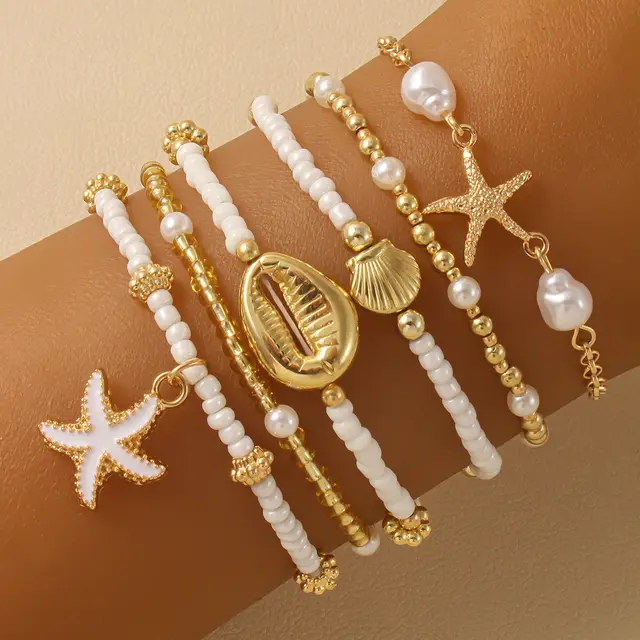 Female Holiday Marine Style Bracelet Suit 6Pcs Gold Color - Shop at LoveMi