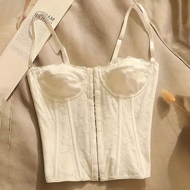 Fishbone Sexy Sling Front Row Buttons Steel Ring Corset White - Shop at LoveMi