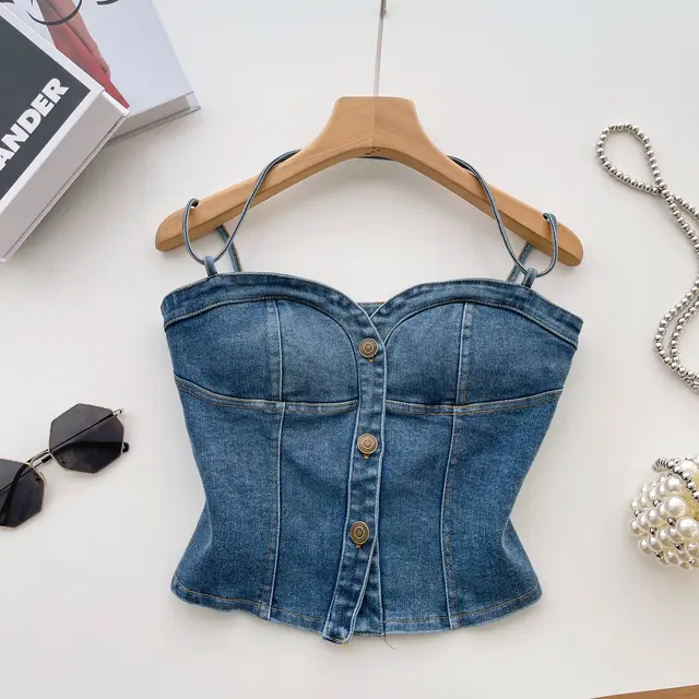 American Retro Hot Girl Wear Design Sense Denim Vest Denim Blue - Shop at LoveMi