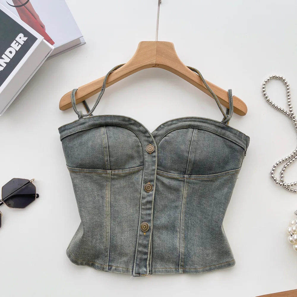 American Retro Wear Design Sense Denim Vest - Retro Blue - View 1