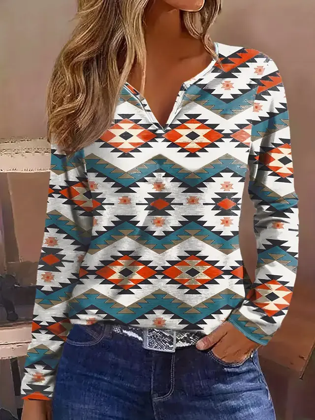 European And American Summer Printed Long sleeved Slim fit Women's T shirt Mixed Color - Shop at LoveMi