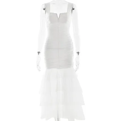 Sexy Patchwork Suspender Dress White - Shop at LoveMi