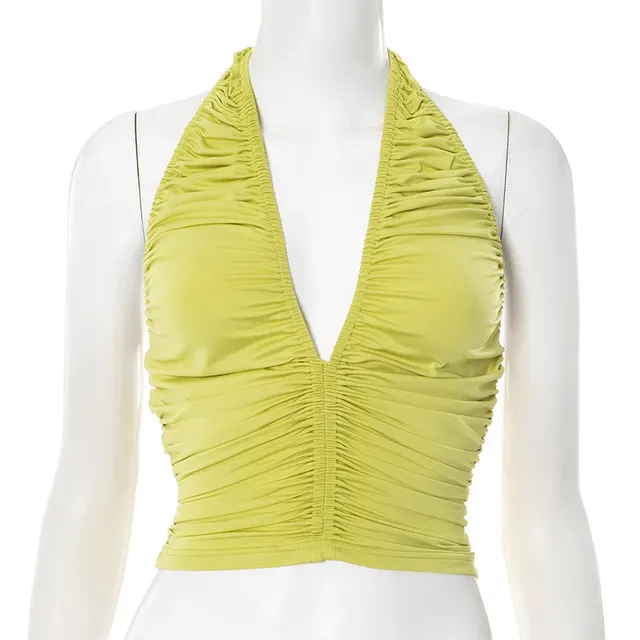 Women's V neck Pleated Backless Camisole Green - Shop at LoveMi