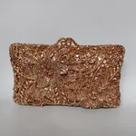 Flower Diamond Banquet Rhinestone Clutch Bridal Wedding Bag - Gold