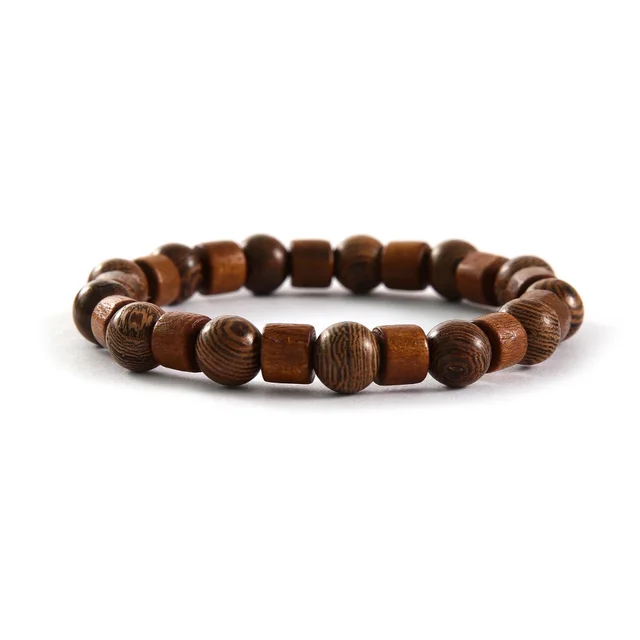 Men's Retro Ethnic Style Wooden Bead Elastic String Bracelet B02291 - Shop at LoveMi