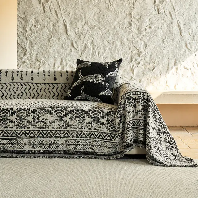 Morocco Retro Chenille Sofa Cover Cloth Cushion Four Seasons Universal Pattern Time Black And White - Shop at LoveMi