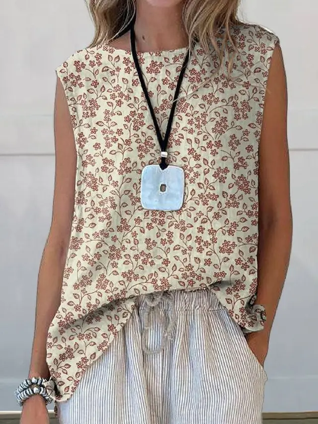 European And American Floral Cotton Linen Vest 1 Style - Shop at LoveMi