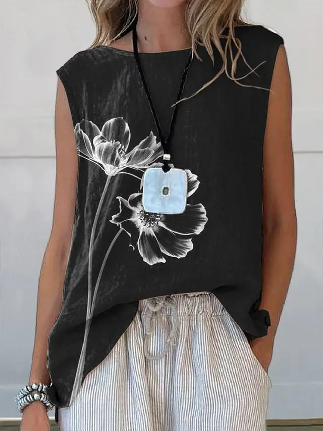 European And American Floral Cotton Linen Vest 2 Style - Shop at LoveMi