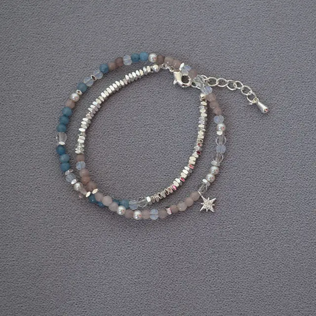 Small Pieces Of Silver Real Stone Beaded Eight Awn Star High grade Double layer Twin Bracelet Double Layered Bracelet - Shop at LoveMi