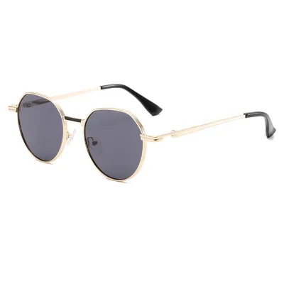 Round Metal Sunglasses UV400 Sunglasses Golden Gray - Shop at LoveMi