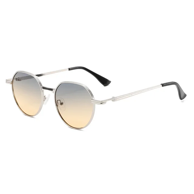 Round Metal Sunglasses UV400 Sunglasses Silver Gray Orange - Shop at LoveMi