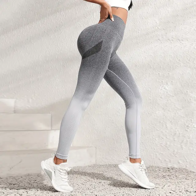 Knitted Quick drying Plastic Hip Sports Yoga Pants Gradient Gray - Shop at LoveMi