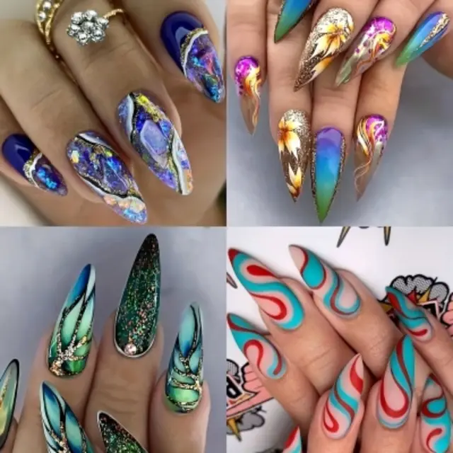 Colorful Lines Almond shaped Rainbow Nail Sticker 4Pcs - Shop at LoveMi