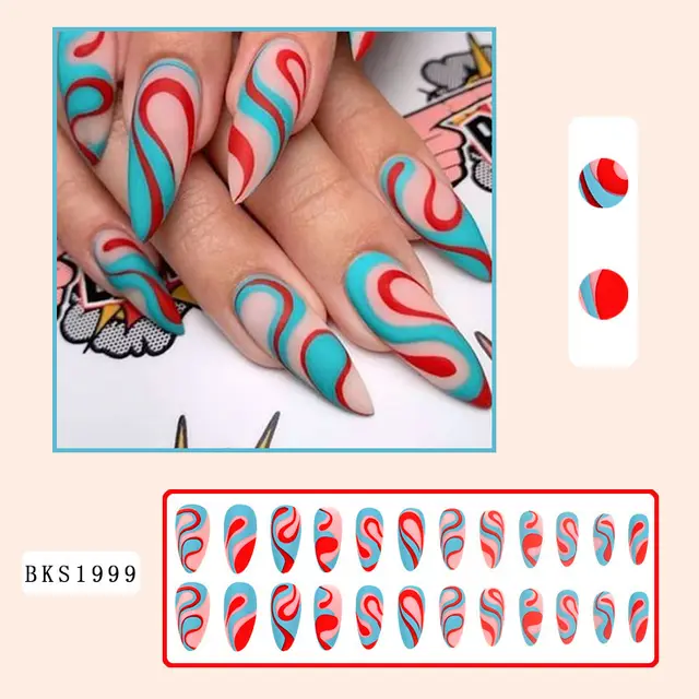 Colorful Lines Almond shaped Rainbow Nail Sticker Bks1999 - Shop at LoveMi