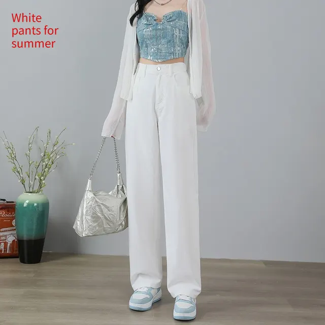 Summer Thin High Waisted Plus Size Wide Leg Pants White Pants For Summer - Shop at LoveMi