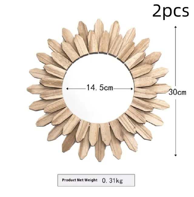 European style Solid Wood Handmade Finish Hanging Mirror Homestay Hotel Entrance Decoration Hanging Xh 22 235 Diameter 30Cm 2Pcs - Shop at LoveMi