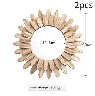 European-style Solid Wood Handmade Finish Hanging Mirror Homestay Hotel Entrance Decoration Hanging - Xh 22 235 Diameter 30Cm 2Pcs