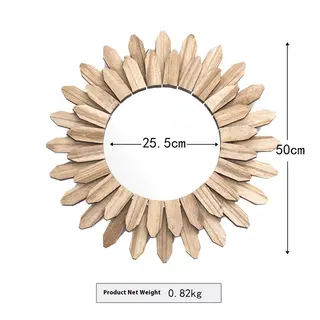 European-style Solid Wood Handmade Finish Hanging Mirror Homestay Hotel Entrance Decoration Hanging - Xh 23 488 Diameter 50Cm