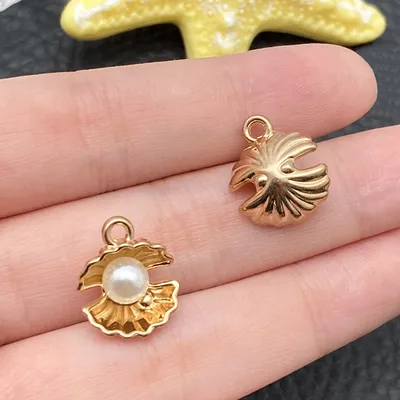Gold Marine Life Starfish Conch Alloy Pendant DIY Bracelet Earring Ornament Pendant Gold Shell With Beads 13X15Mm - Shop at LoveMi
