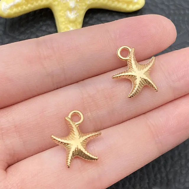 Gold Marine Life Starfish Conch Alloy Pendant DIY Bracelet Earring Ornament Pendant Gold Starfish 13X15.5Mm - Shop at LoveMi