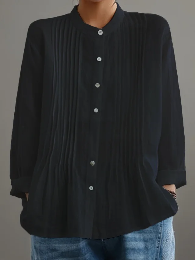 Women's Casual Long sleeved Pleated Shirt Black - Shop at LoveMi