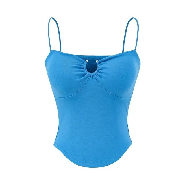 American Style U neck Midriff baring Camisole Women Blue - Shop at LoveMi