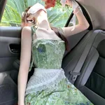 Wear A Set Of Korean Floral Dress Mid-length Women's Lace Drawstring Slim-fit Skirt - Lace Waist Floral Dress - View 1