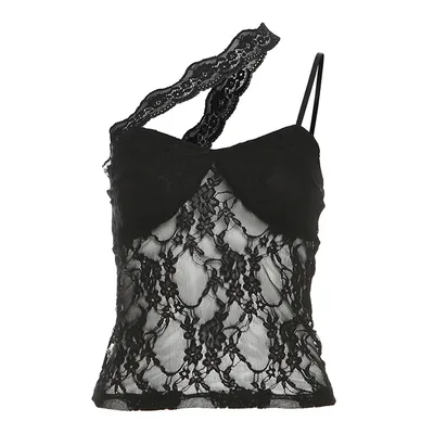 Sexy Lace Cutout Vest Design Ruffled Skirt Two piece Set Vest S - Shop at LoveMi