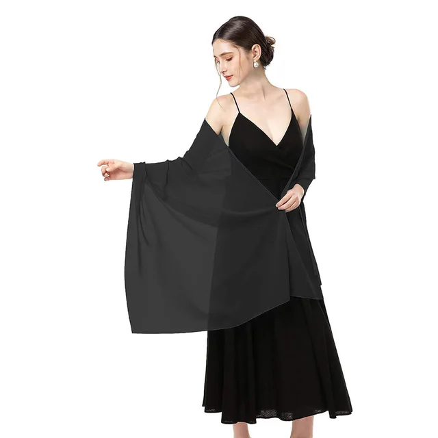 Long Thin Chiffon Shawl Scarf Dual use Black - Shop at LoveMi