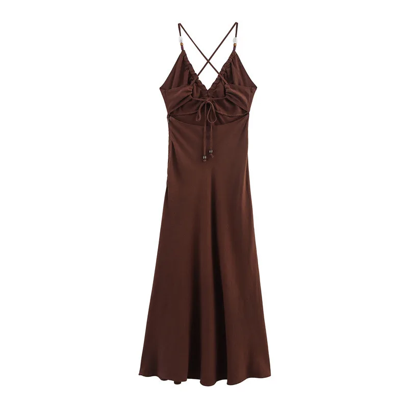 Slim Blended Beaded Midi Skirt Dress - Wine Red - View 1