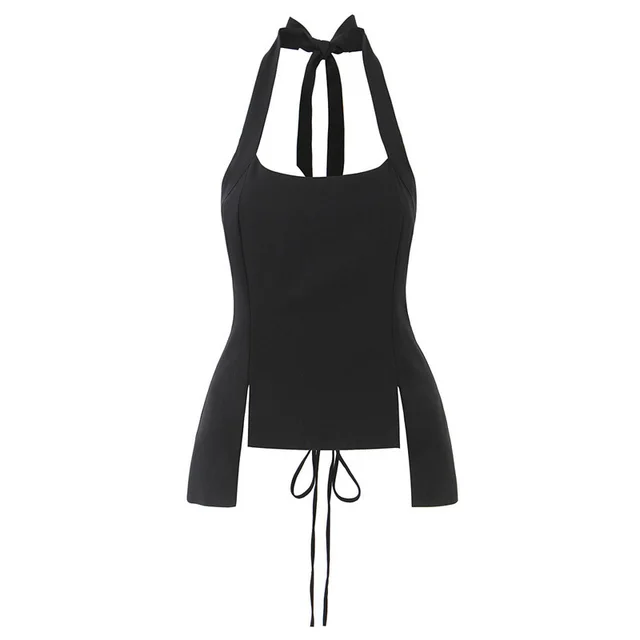 Sweet Halter Chic Back Lace up Vest Sexy Black - Shop at LoveMi