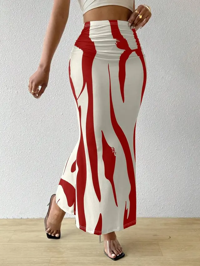 European And American Zebra Pattern Slimming Dress Bright Red - Shop at LoveMi