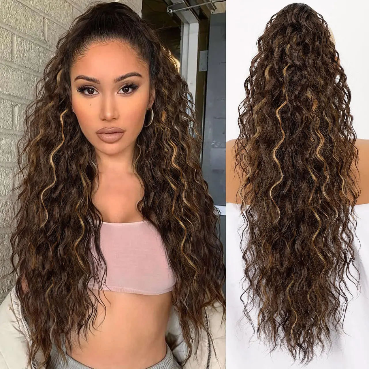 Grip Ponytail Fluffy Long Curly Hair Horse Tail Wig - 10H2630Inch