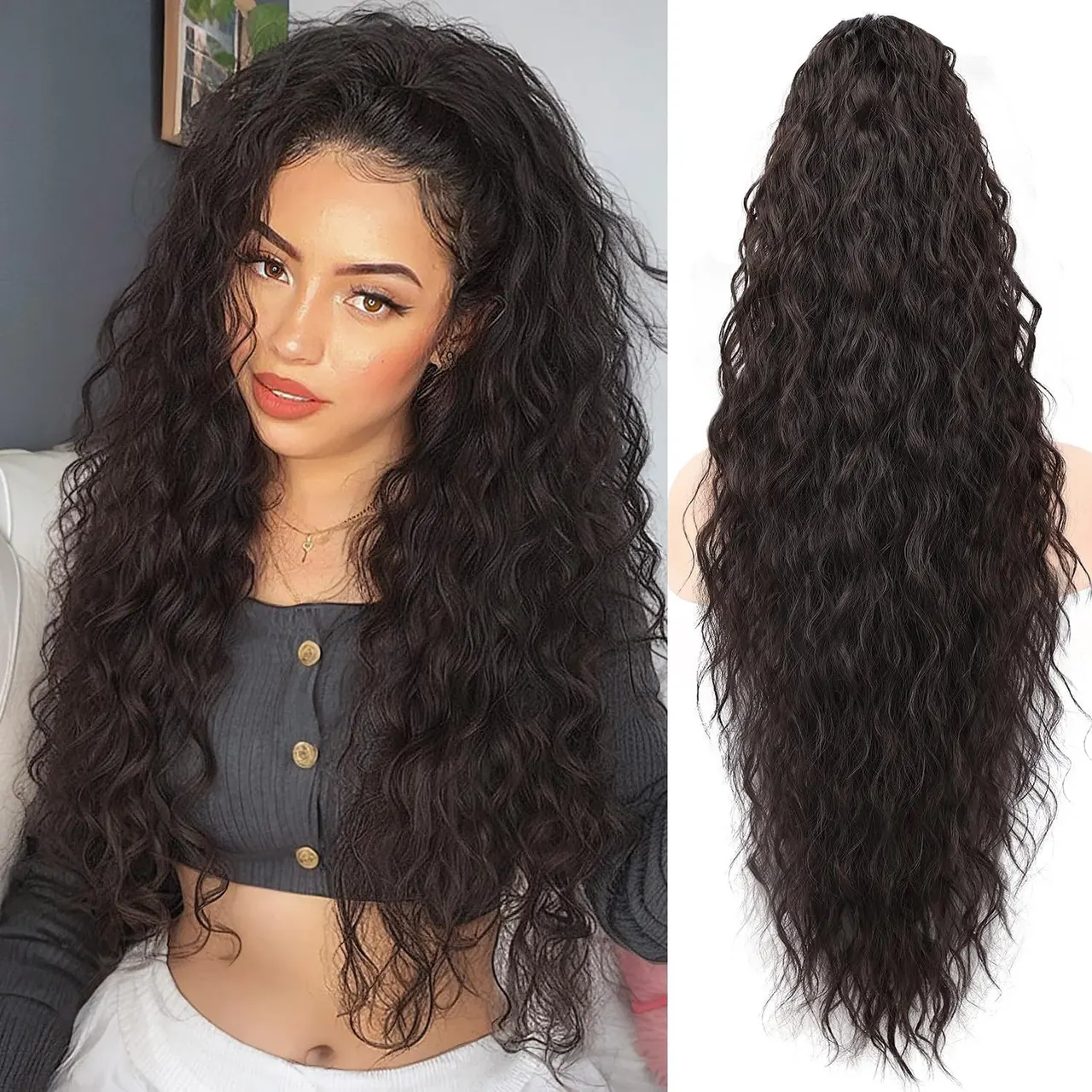 Grip Ponytail Fluffy Long Curly Hair Horse Tail Wig - 230Inch