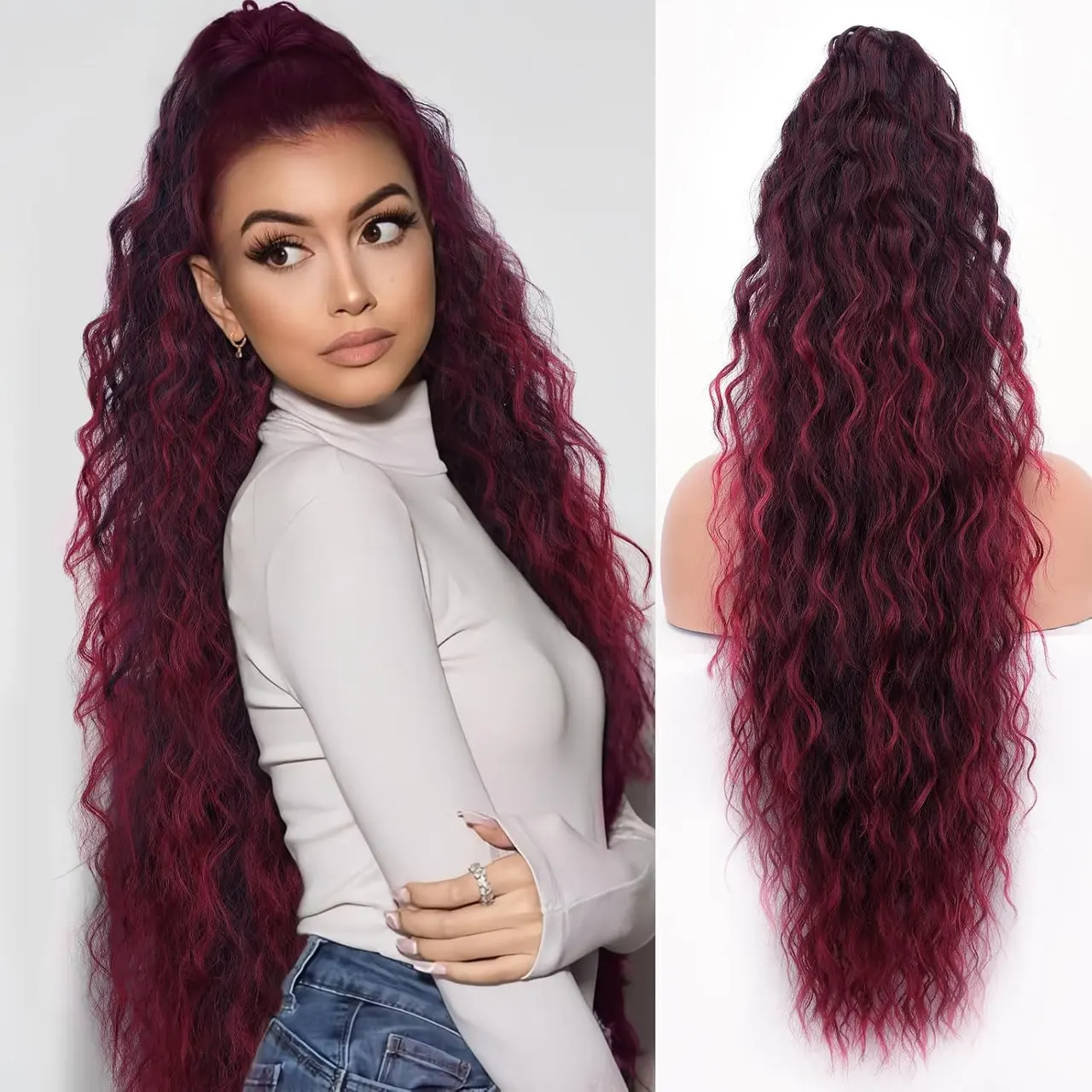 Grip Ponytail Fluffy Long Curly Hair Horse Tail Wig - T1Bbug30Inch