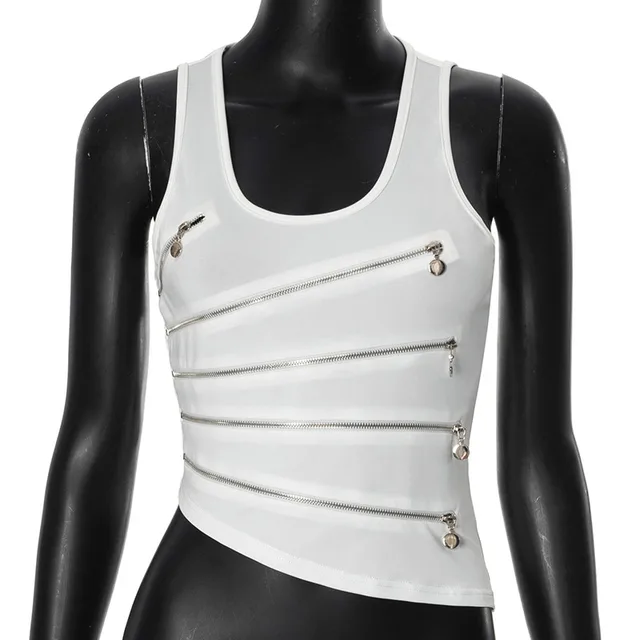 Zipped Round Neck Hollow Vest Top White - Shop at LoveMi