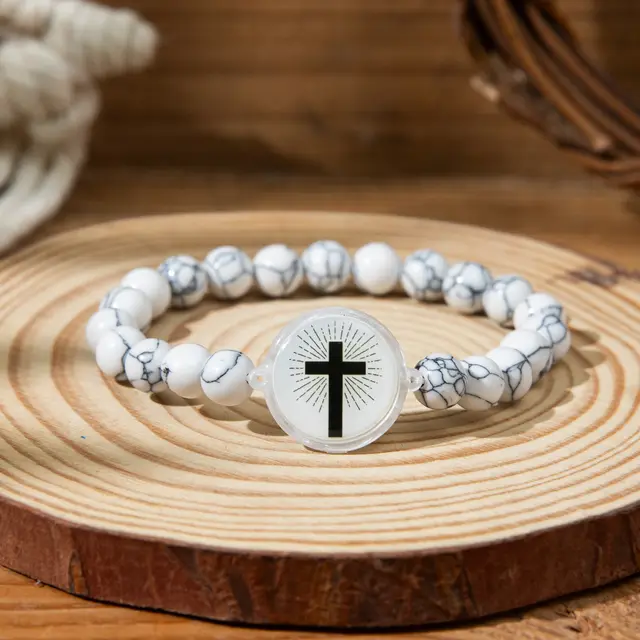 Design Cross Frosted Bead Bracelets Stone - Shop at LoveMi