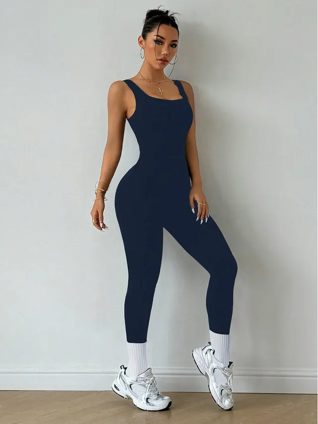 Yoga Tight Jumpsuit One piece High Elastic Fitness One piece Navy Blue - Shop at LoveMi