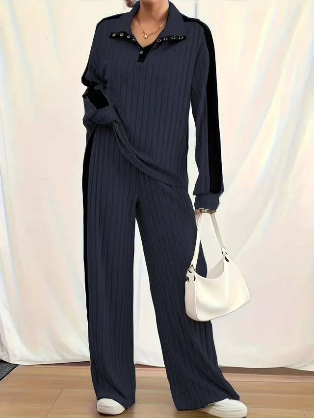 Large Size Casual Suit Women's Sweater Wide Leg Pants Two piece Set Baby Blue - Shop at LoveMi