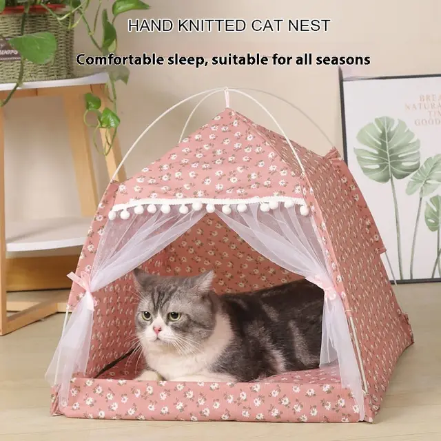 Four corner Tent Cat Nest Foldable Cat House Kennel Removable And Washable Pet Supplies L 48X48X49Cm - Shop at LoveMi