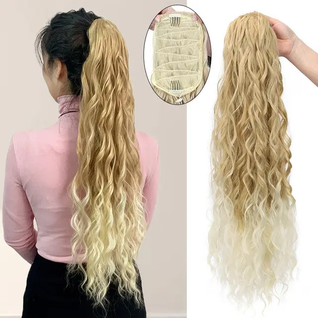 Water Ripple Long Curly Hair Fluffy Corn Curler Hair Extension Drawstring 27T613 - Shop at LoveMi