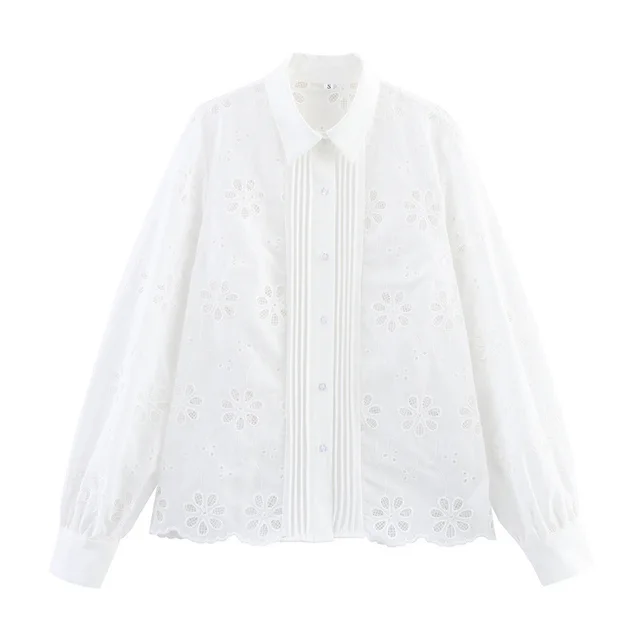 Temperament Water soluble Embroidery Shirt White - Shop at LoveMi