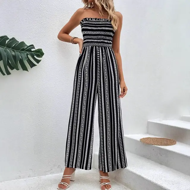 Spring And Summer Striped Tube Top Jumpsuit Black - Shop at LoveMi