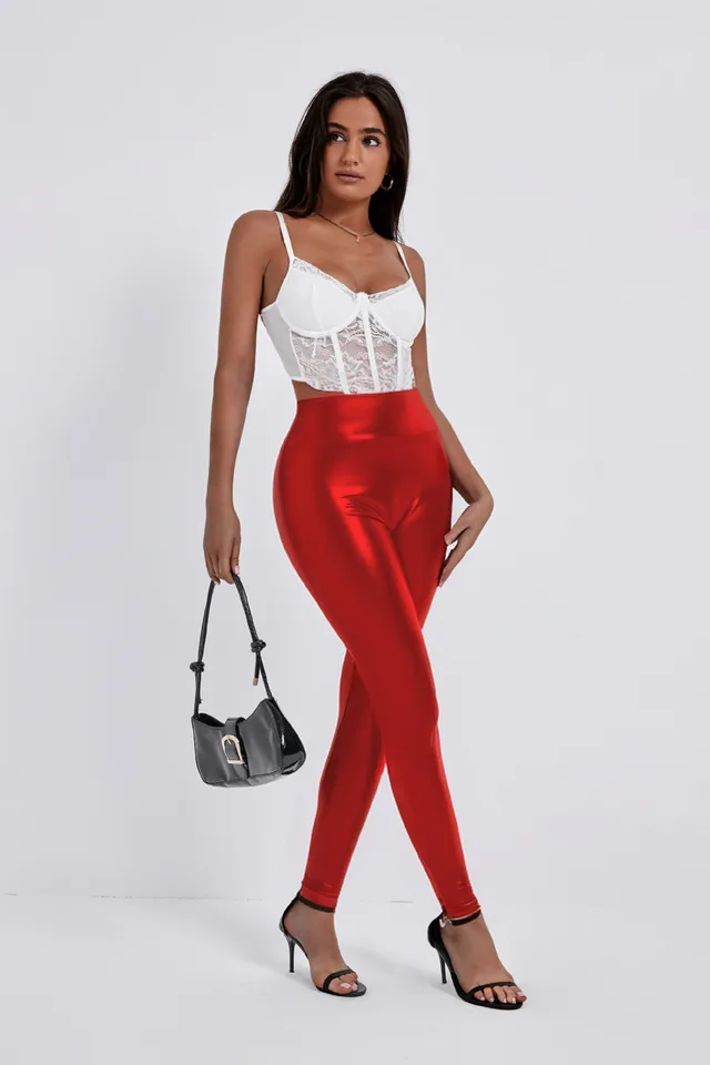 European And American Style Women Fashion Tight fitting Cinched Hip Bag Leather Pants Red - Shop at LoveMi