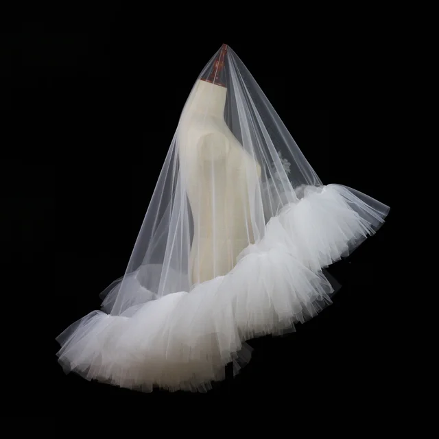 Heavy Industry Ruffled Bridal Veil White Double Layer Studio Travel Photo Exterior Puffy Soft Veil White - Shop at LoveMi