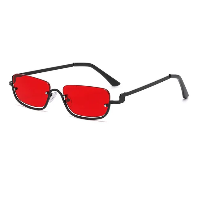 Personality Semi rimless Sunglasses Colorful Marine Lens Advanced Sense Black Frame Red Film - Shop at LoveMi