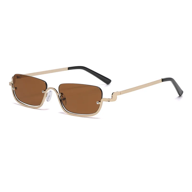 Personality Semi-rimless Sunglasses Colorful Marine Lens Advanced Sense - Gold Frame Dried