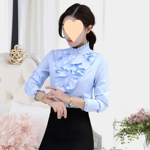 Women's Stand Collar Long Sleeve Shirt Blue Stand Collar - Shop at LoveMi