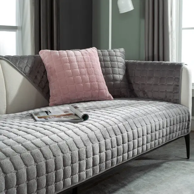 Cross border Thickened Fleece Sofa Cushion Non slip Cushion Autumn And Winter Dark Gray - Shop at LoveMi