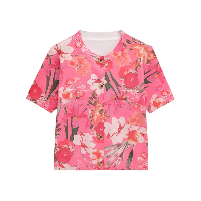European And American Style Flower Print Knitted Short Sleeve Jacket - Shop at LoveMi